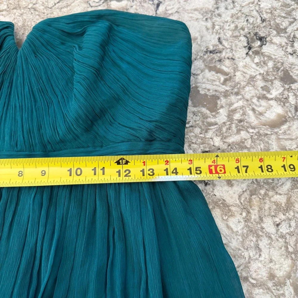 J. Crew Arabelle 100% Silk Chiffon Dress Teal Green Strapless Flowy Short Size 8